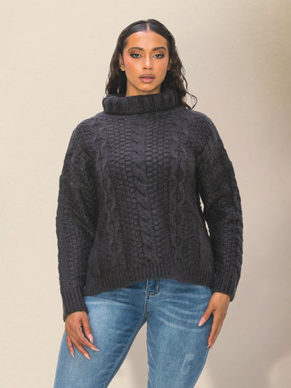 Winter Sweaters- Cozy Chunky Cable Knit Turtleneck Sweater- - IndioGear Clothing and Gear