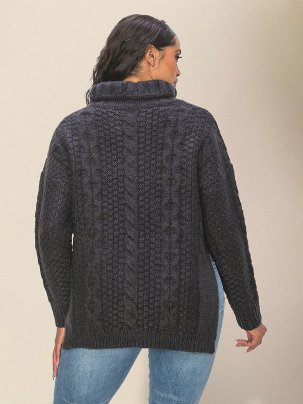 Winter Sweaters- Cozy Chunky Cable Knit Turtleneck Sweater- - IndioGear Clothing and Gear