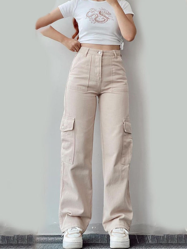 Women Pants- Solid Cotton Cargo Pants for Women's Essentials- - IndioGear Fashion and Gear