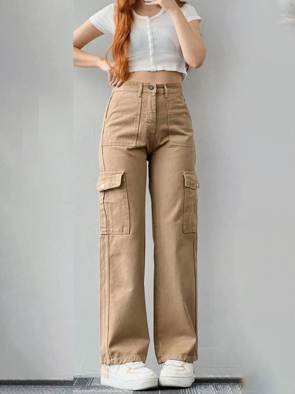 Women Pants- Solid Cotton Cargo Pants for Women's Essentials- - IndioGear Fashion and Gear