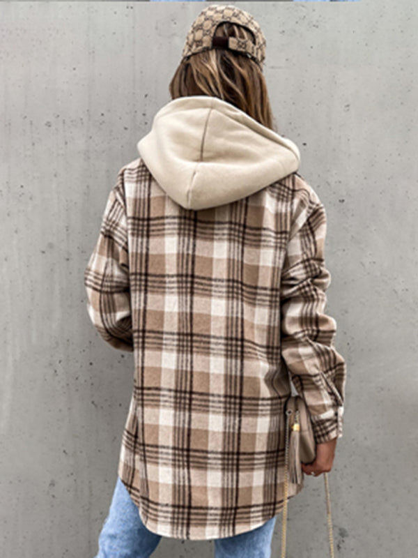 Wool Jackets- Plaid Flannel Hoodie Jacket - Wool Overcoat- - IndioGear Fashion and Gear