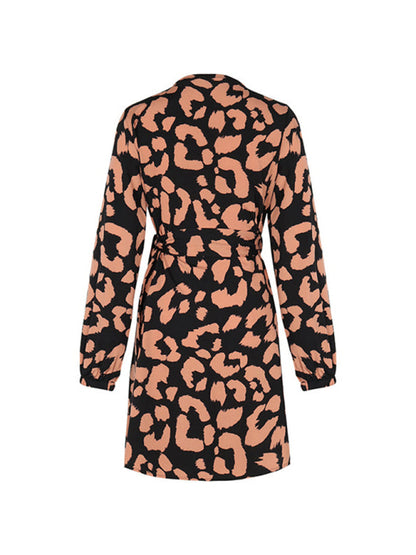 Wrap Dresses- Abstract Print Long Sleeve Wrap Dress- - IndioGear Clothing and Gear