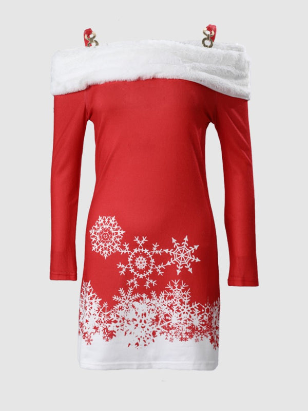 Xmas Dresses- Faux Fur Off-The-Shoulder Santa Claus Dress for Xmas- - IndioGear Clothing and Gear