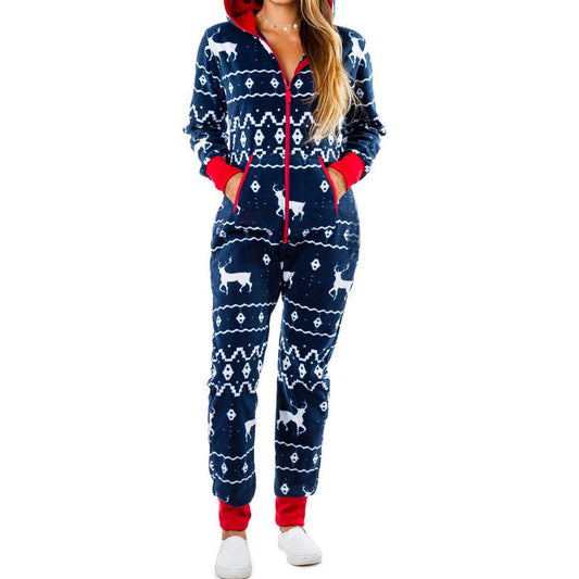 Xmas Jumpsuits- Ho-Ho-Holiday Pajamas: Xmas Zip-Up Hooded Jumpsuit- Pattern1- IndioGear Clothing and Gear