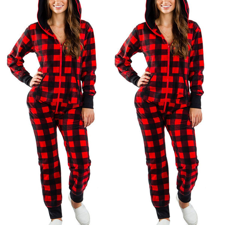 Xmas Jumpsuits- Ho-Ho-Holiday Pajamas: Xmas Zip-Up Hooded Jumpsuit- Pattern2- IndioGear Clothing and Gear