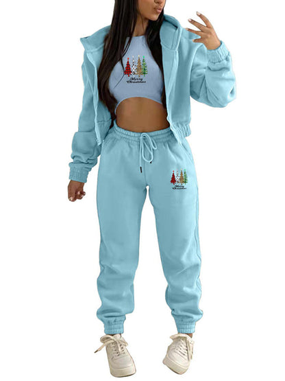 Xmas Outfit- Sporty Holiday 3-Piece Outfit Sweatpants, Hoodie, and Crop Tank- - IndioGear Clothing and Gear