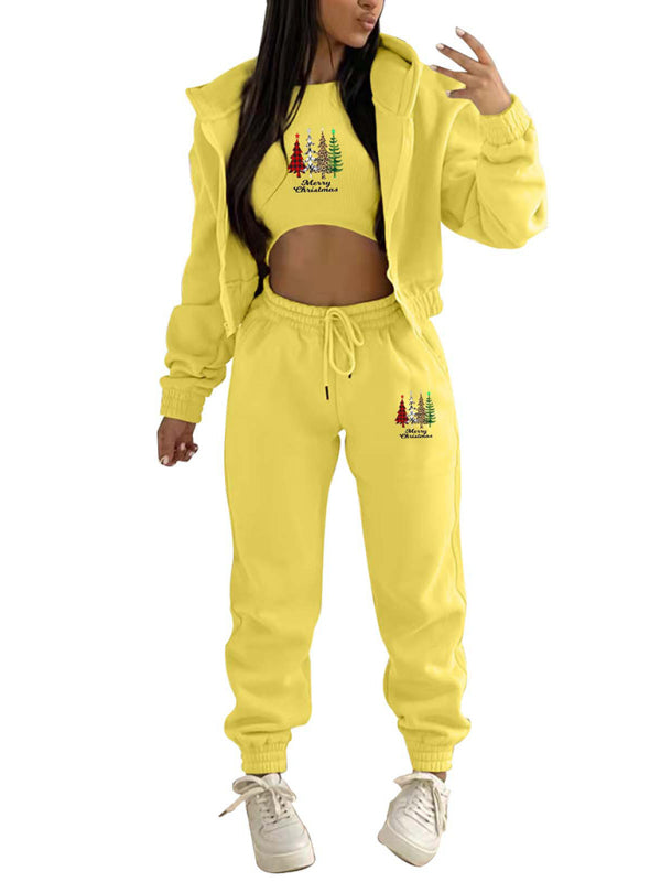 Xmas Outfit- Sporty Holiday 3-Piece Outfit Sweatpants, Hoodie, and Crop Tank- - IndioGear Clothing and Gear