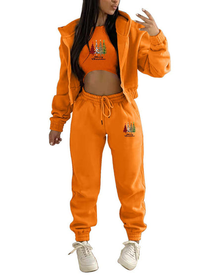 Xmas Outfit- Sporty Holiday 3-Piece Outfit Sweatpants, Hoodie, and Crop Tank- - IndioGear Clothing and Gear