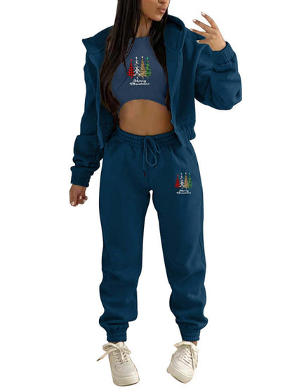 Xmas Outfit- Sporty Holiday 3-Piece Outfit Sweatpants, Hoodie, and Crop Tank- - IndioGear Clothing and Gear