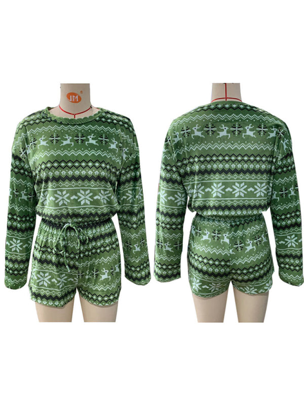 Xmas Outfits- Xmas & Thanksgiving Crop Reindeer Pullover and Shorts Set- - IndioGear Clothing and Gear