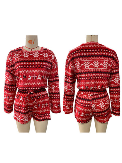 Xmas Outfits- Xmas & Thanksgiving Crop Reindeer Pullover and Shorts Set- - IndioGear Clothing and Gear