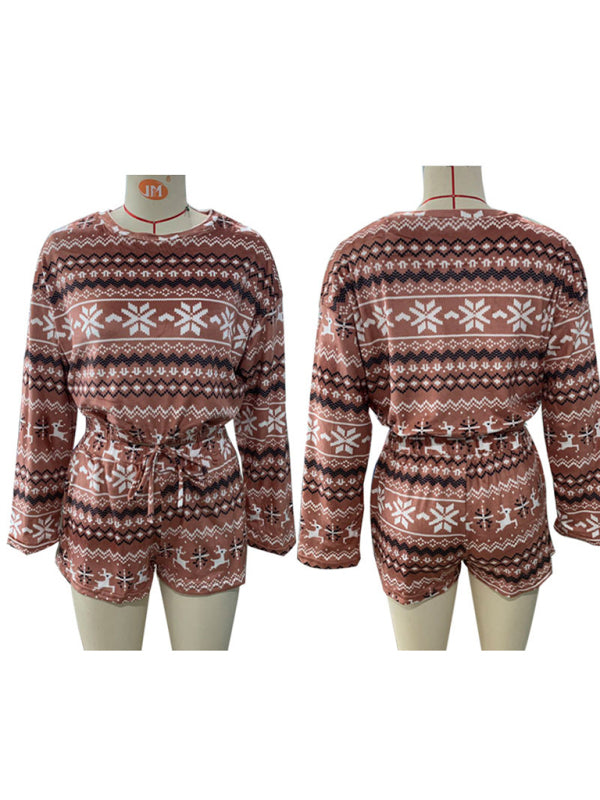 Xmas Outfits- Xmas & Thanksgiving Crop Reindeer Pullover and Shorts Set- - IndioGear Clothing and Gear