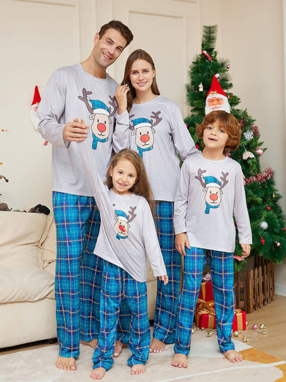 Xmas Pajamas- Cotton Reindeer Elk Plaid Pajamas for the Whole Family on Thanksgiving- Blue- IndioGear Clothing and Gear