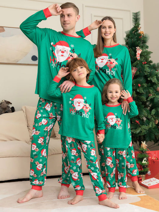 Xmas Pajamas- Family Matching Santa Claus HO HO HO! Pajamas for Thanksgiving- Green- IndioGear Clothing and Gear