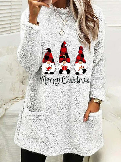 Xmas Pullover- Mid-Length Christmas - Fluffy Plush Pullover for Thanksgiving- White- IndioGear Clothing and Gear