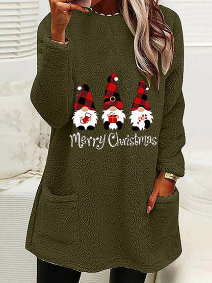 Xmas Pullover- Mid-Length Christmas - Fluffy Plush Pullover for Thanksgiving- Olive green- IndioGear Clothing and Gear