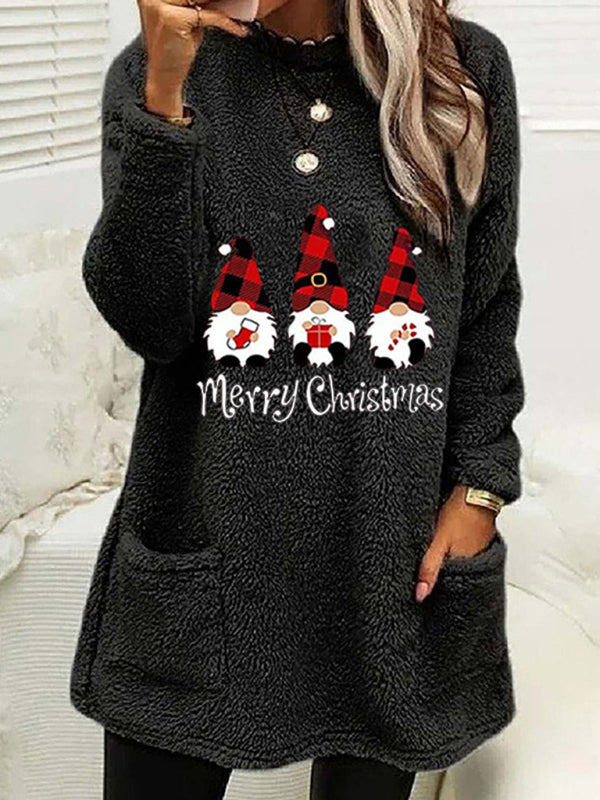 Xmas Pullover- Mid-Length Christmas - Fluffy Plush Pullover for Thanksgiving- Black- IndioGear Clothing and Gear