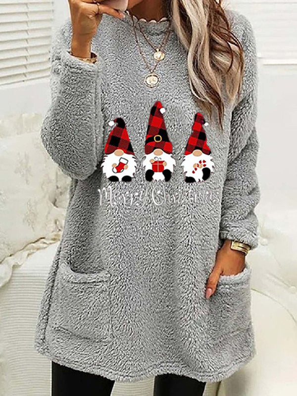 Xmas Pullover- Mid-Length Christmas - Fluffy Plush Pullover for Thanksgiving- Grey- IndioGear Clothing and Gear