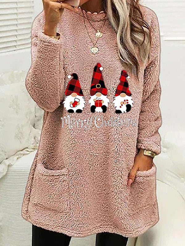 Xmas Pullover- Mid-Length Christmas - Fluffy Plush Pullover for Thanksgiving- Pink- IndioGear Clothing and Gear