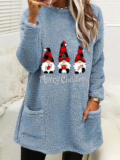 Xmas Pullover- Mid-Length Christmas - Fluffy Plush Pullover for Thanksgiving- Clear blue- IndioGear Clothing and Gear