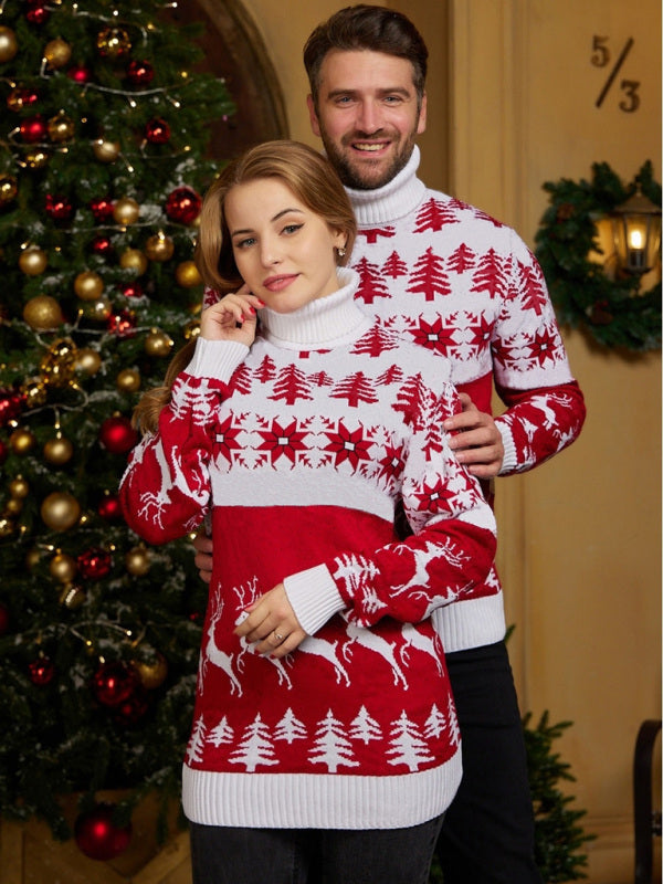 Xmas Sweaters- Unisex Turtleneck Mid-Length Jumper - Christmas Long Sweater- - IndioGear Clothing and Gear