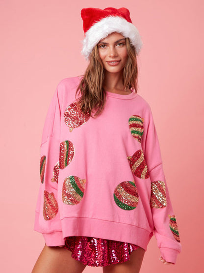 Xmas Sweatshirts- Celebration Embroidered Sequin Patchwork Sweatshirt for Christmas & Thanksgiving- - IndioGear Clothing and Gear