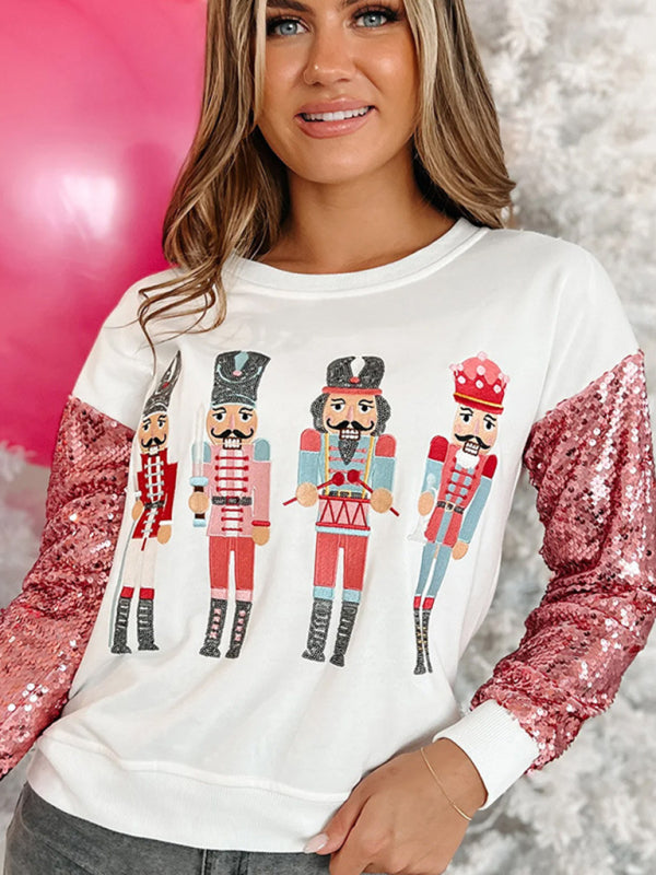 Xmas Sweatshirts- Festive Sequined Christmas Sweatshirt Top for Thanksgiving- - IndioGear Clothing and Gear