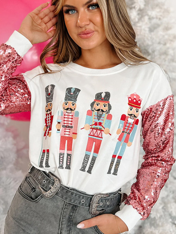 Xmas Sweatshirts- Festive Sequined Christmas Sweatshirt Top for Thanksgiving- - IndioGear Clothing and Gear