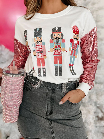 Xmas Sweatshirts- Festive Sequined Christmas Sweatshirt Top for Thanksgiving- White- IndioGear Clothing and Gear