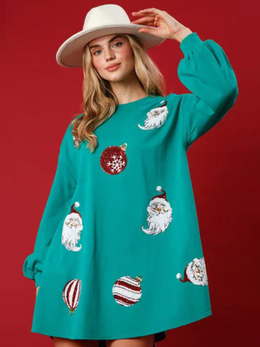 Xmas Sweatshirts- Festive Sparkle Thanksgiving Oversized Pullover - Christmas Sweatshirt- Green- IndioGear Clothing and Gear