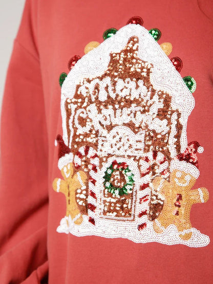 Xmas Sweatshirts- Holiday Sparkle: Oversized Sequin Pullover for Xmas- - IndioGear Clothing and Gear