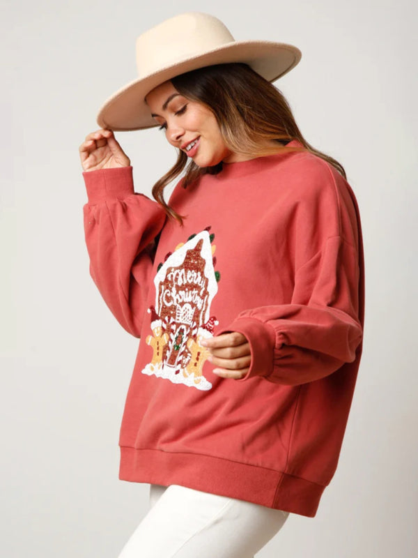 Xmas Sweatshirts- Holiday Sparkle: Oversized Sequin Pullover for Xmas- - IndioGear Clothing and Gear