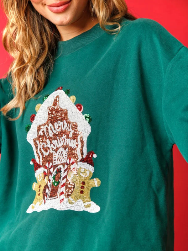 Xmas Sweatshirts- Holiday Sparkle: Oversized Sequin Pullover for Xmas- - IndioGear Clothing and Gear