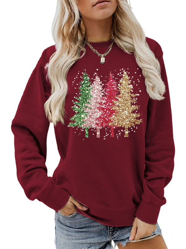 Xmas Sweatshirts- Holiday Sweatshirt - Drop Shoulder Cotton Christmas Pullover- Wine Red- IndioGear Clothing and Gear