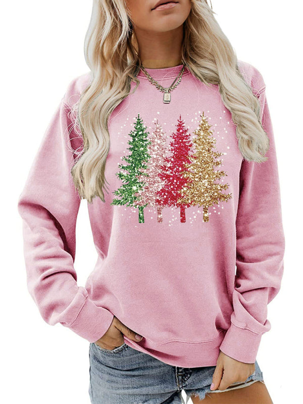 Xmas Sweatshirts- Holiday Sweatshirt - Drop Shoulder Cotton Christmas Pullover- Pink- IndioGear Clothing and Gear