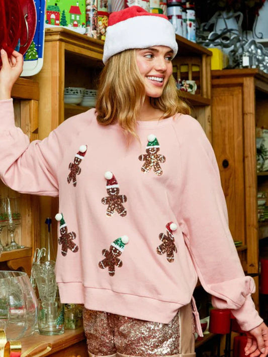 Xmas Sweatshirts- Relax Fit Sequin Christmas Sweatshirt - Xmas Pullover- Pink- IndioGear Clothing and Gear